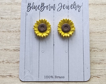 Sunflower Stud Earrings, Silver Tone Brass Studs, Stud Earrings, Flower Earrings