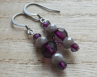 Stainless Steel Dangle Earrings - Grsy and Purple