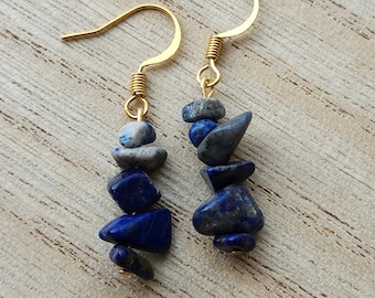 Lapis Chip Dangle Earrings - 18k Gold Plated