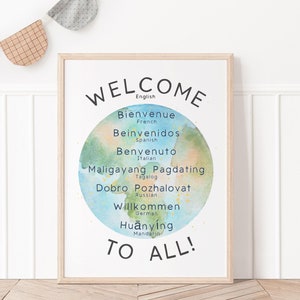 Welcome to All Printable| Say Welcome in Different Languages, Educational Playroom Decor Cultural Classroom Wall Art Kids Language Art Print
