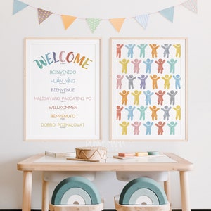 Welcome in Different Languages Printable Set Pastel Rainbow Welcome to All Educational Playroom Decor Classroom Wall Art Kids Language Print