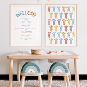 Pastel Rainbow Welcome Languages Print Set: Educational Playroom Wall Art (Digital Download
