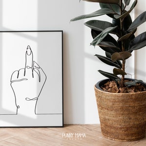 Middle Finger Line Art PRINTABLE, Feminine Classy Fu*k You, Offensive Minimalist Wall Art, Sarcastic Moody Home Decor, INSTANT DOWNLOAD