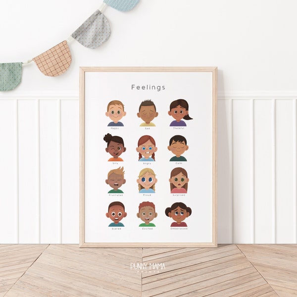 Feelings Printable, Kids Emotional Intelligence Print, Facial Expressions Chart, My Feelings Nursery Playroom Decor, Calm Corner Wall Art