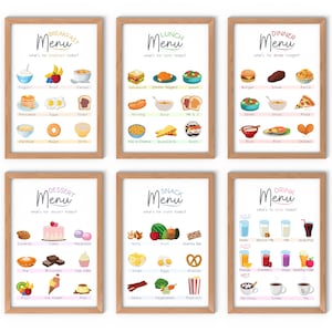 Printable Play Menus Set of 6, Kids Kitchen Decor, Restaurant Play ...