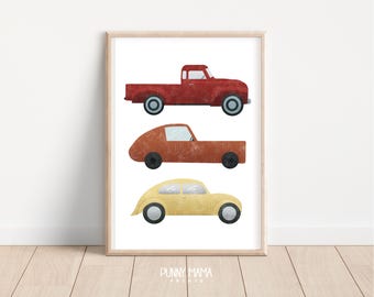Vintage Car & Truck Printable Wall Art - Boys Room Decor, Nursery Wall Art, Retro Cars Playroom Print, Bonus File Included, Instant Download