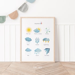 Kinderwetter Poster Kinder wetter vorhersage Karte Kleinkind Wandkunst Kinderzimmer Wandkunst Spielzimmer Klassenzimmer Dekor