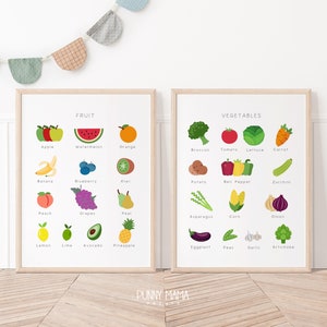 Fruit and Vegetable Print Set Colorful Fruit Veggie Wall Art Toddler Kitchen Decor Playroom Wall Art Nursery Decor Kids Fruits Poster