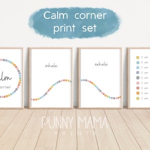 Calm Corner PRINT Set, Pastel Rainbow Classroom Decor, Playroom Nursery Art, Inhale Exhale, Kids Positive Affirmations, Cozy Zen Wall Art