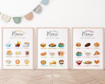 Printable Play Menus Set of 6, Kids Kitchen Decor, Restaurant Play, Breakfast Lunch Dinner Dessert Snack & Drink Menu, Digital Download