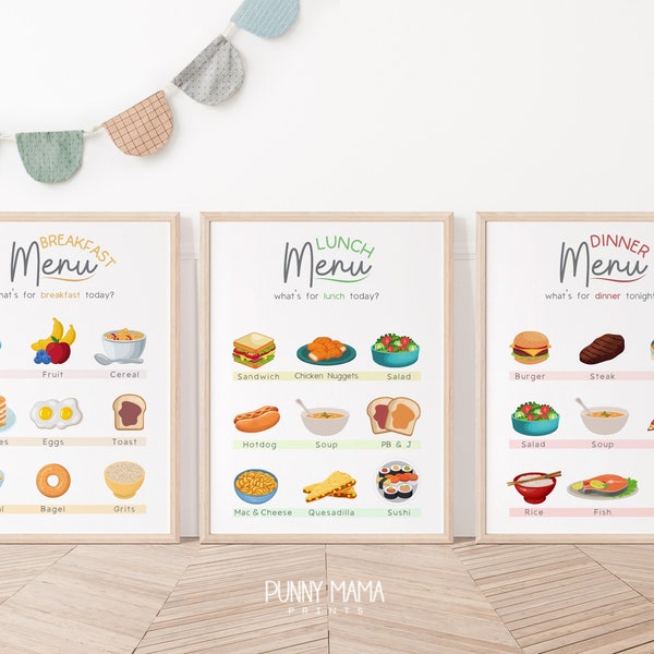 Printable Play Menus Set of 6, Kids Kitchen Decor, Restaurant Play, Breakfast Lunch Dinner Dessert Snack & Drink Menu, Digital Download
