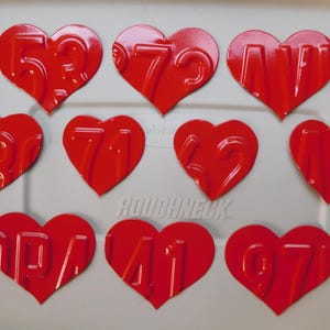 Hand Crafted Heart Shaped License Plate Craft Pieces for Signs & Plaques - Handmade - Letters Numbers - Hand Cut from Real License Plates