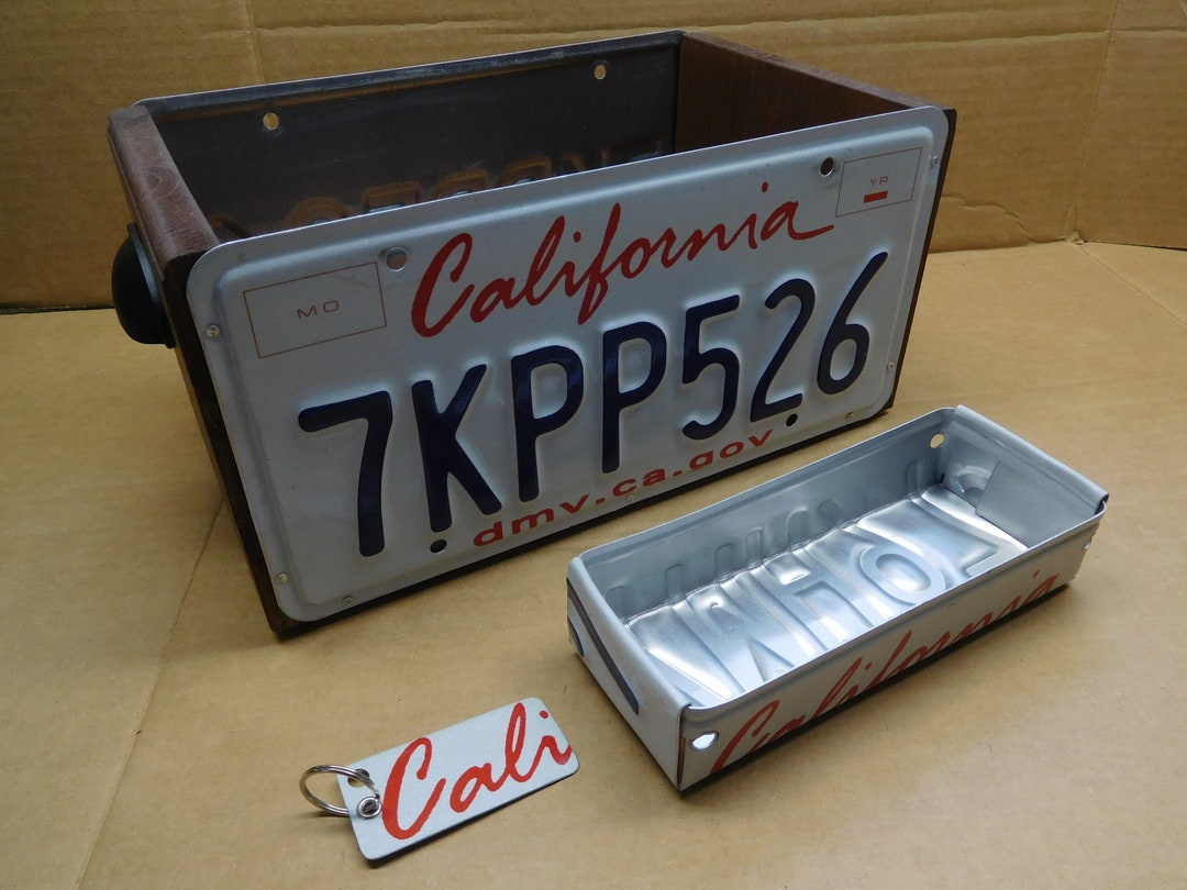 Handmade License Plate Storage Box Wooden Decorative Bin CD Crate Caddy