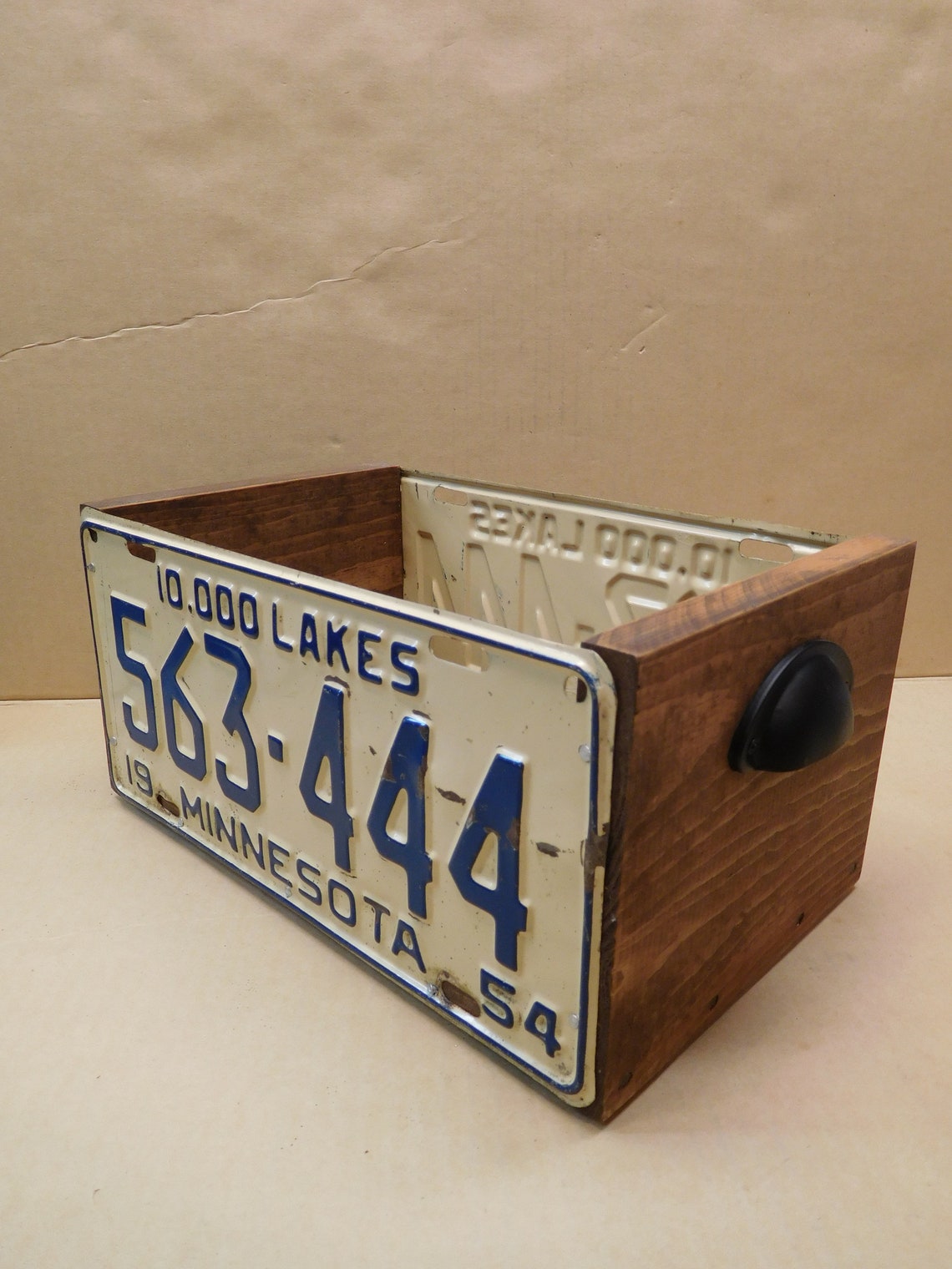 Handmade License Plate Storage Box With Authentic Pair of 1954
