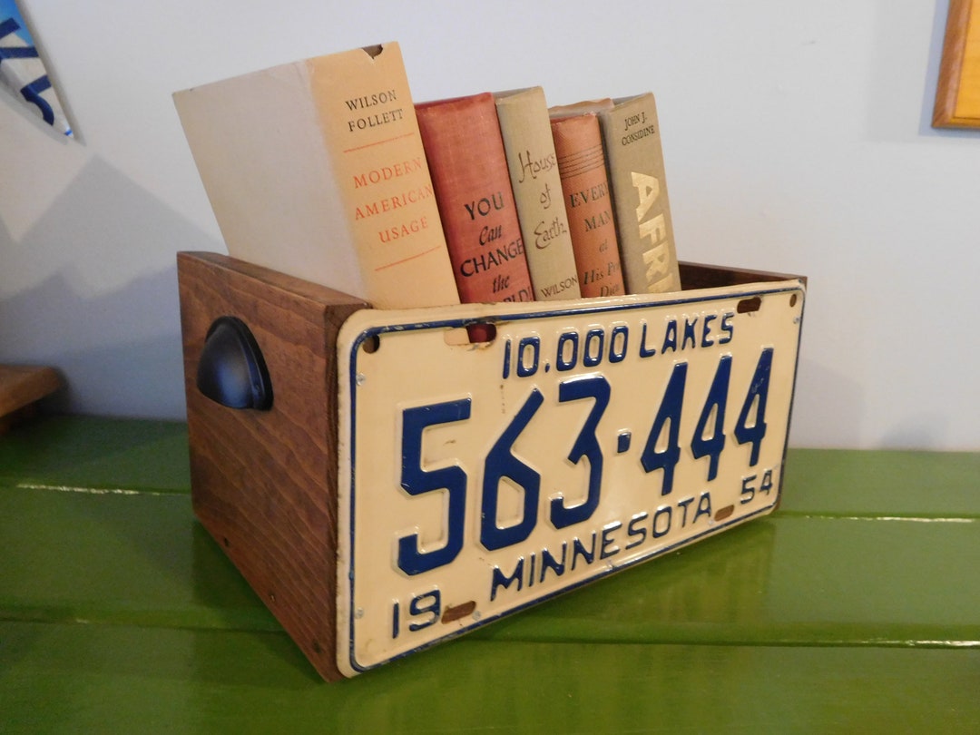 Handmade License Plate Storage Box With Authentic Pair of 1954