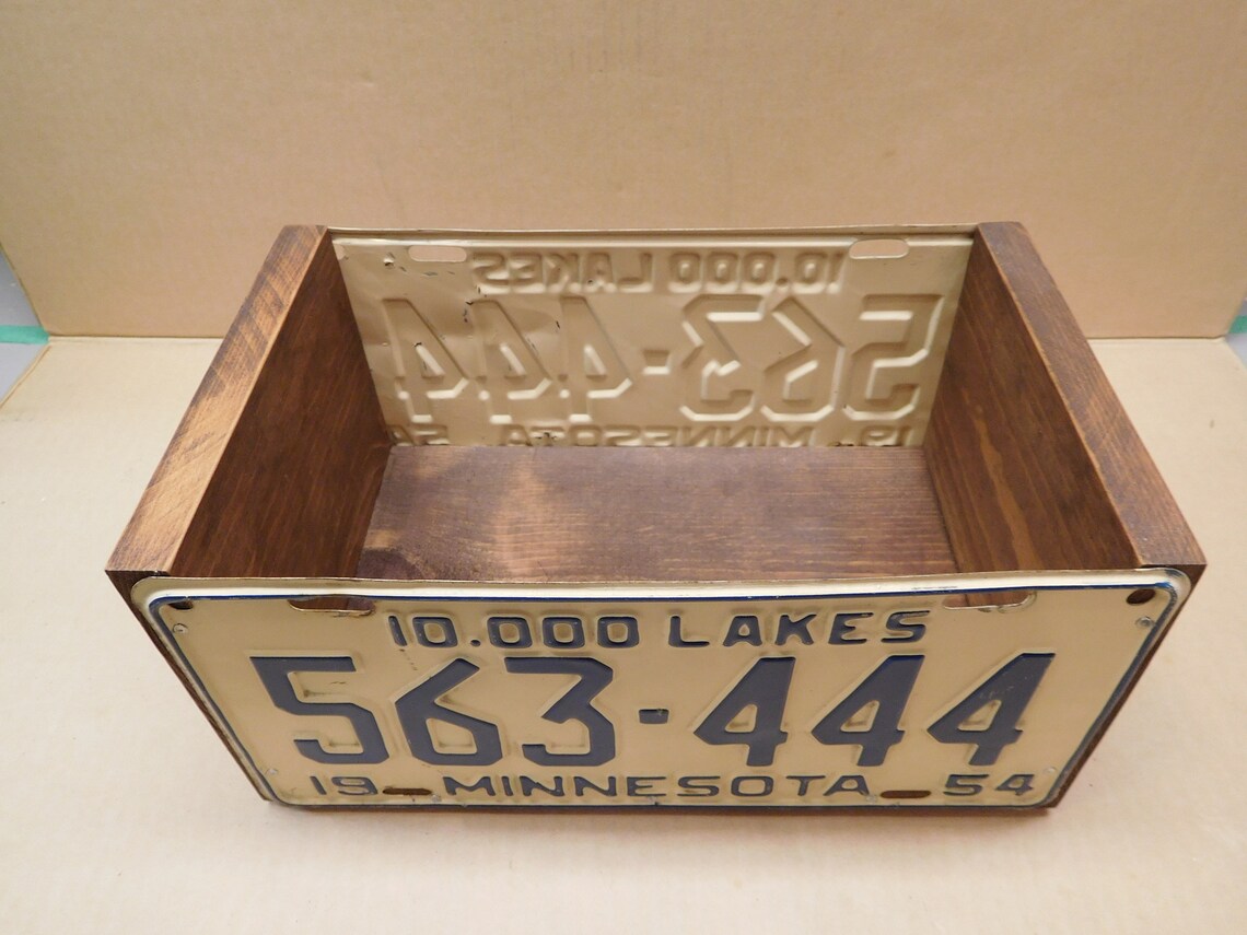 Handmade License Plate Storage Box With Authentic Pair of 1954