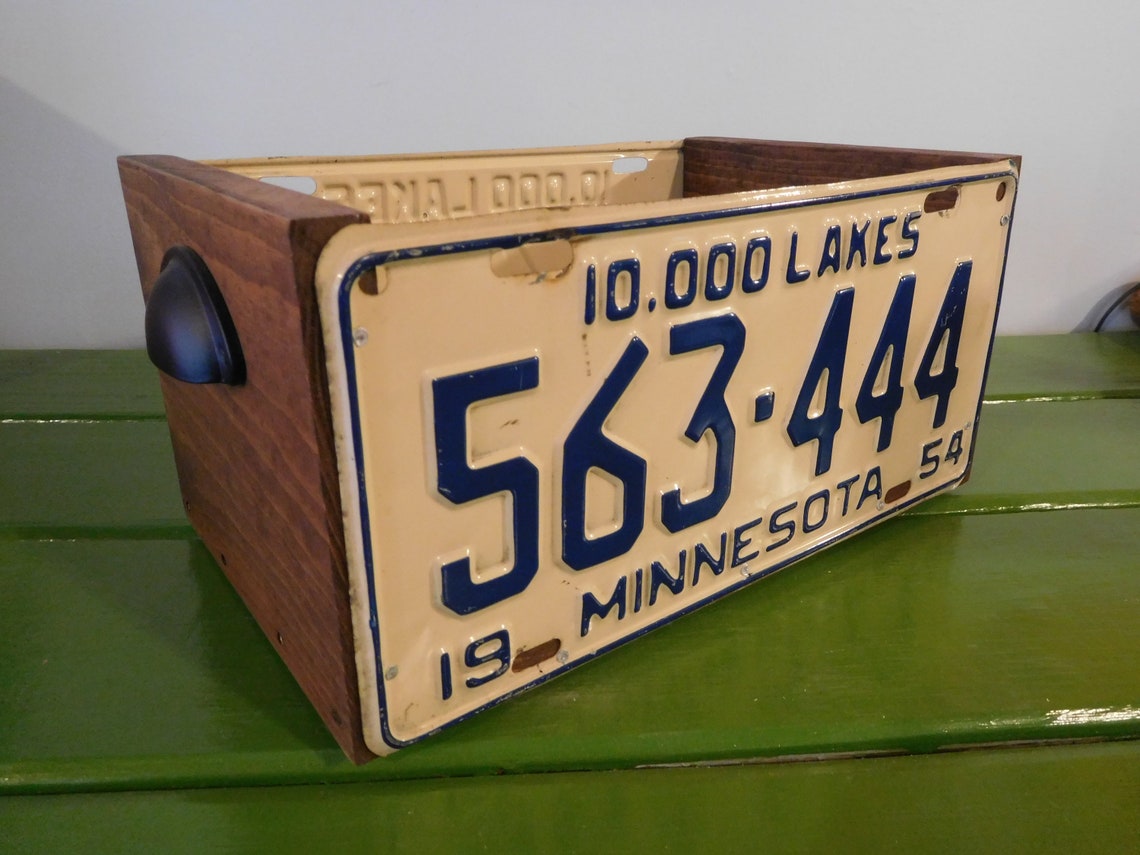 Handmade License Plate Storage Box With Authentic Pair of 1954