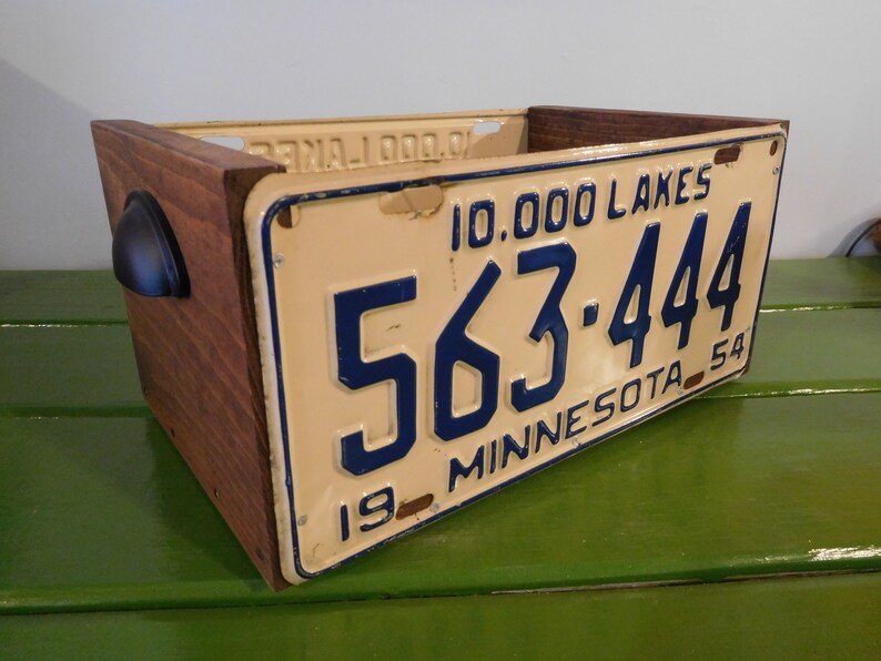 Handmade License Plate Storage Box With Authentic Pair of 1954