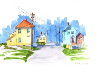 Village Scene original watercolor