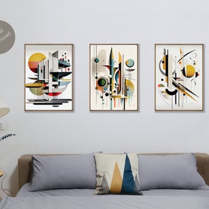 Mid century modern wall art, 3 piece wall art set, Minimalist wall art digital download, bauhaus, abstract wall art, Gallery wall set of 3