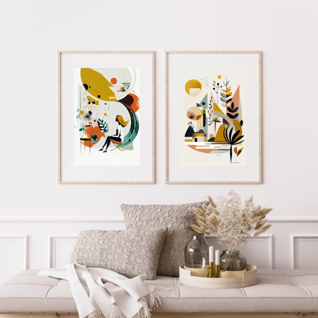 Mid Century Modern Wall Art, 3 Piece Wall Art Set, Minimalist Wall Art