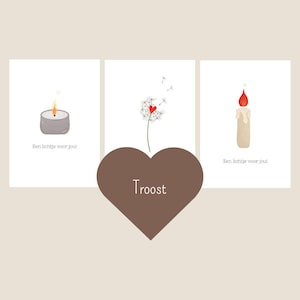 Set van 3 rouwkaarten – minimalistische troostkaarten – condoleance kaart – handgetekende illustratie – kaart medeleven – steunkaart