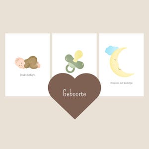 Set van 3 geboortekaarten – felicitatie baby – minimalistische kaarten – genderneutrale babykaarten – origineel & handgemaakt