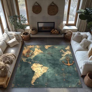 Tapis carte du vieux monde, tapis de salon nautique antidérapant, tapis de sol marin pour chambre à coucher, tapis décoratif ancre, tapis marin, décoration d'intérieur côtière