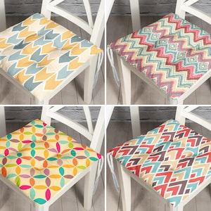 Almofada de cadeira fofa com padrão geométrico, almofadas de cadeira de cozinha em zigue-zague para varanda, decoração de sala de jantar, capas de cadeira para área externa, almofadas de cozinha coloridas