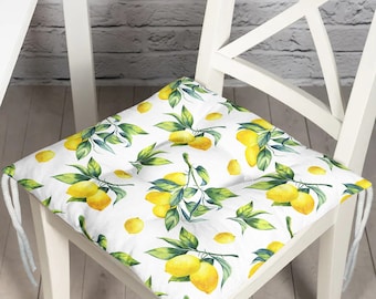 Lemon Slice Style Chair Cushion, Yellow Patio Chair Pad With Ties