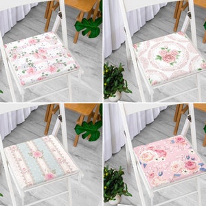 Pink Rose Chair Cushion with Ties, Pink Accent Garden Seat Cover, Patio Wicker Chair Cushion, Balcony Seat Slipcover, Begonia Cushions