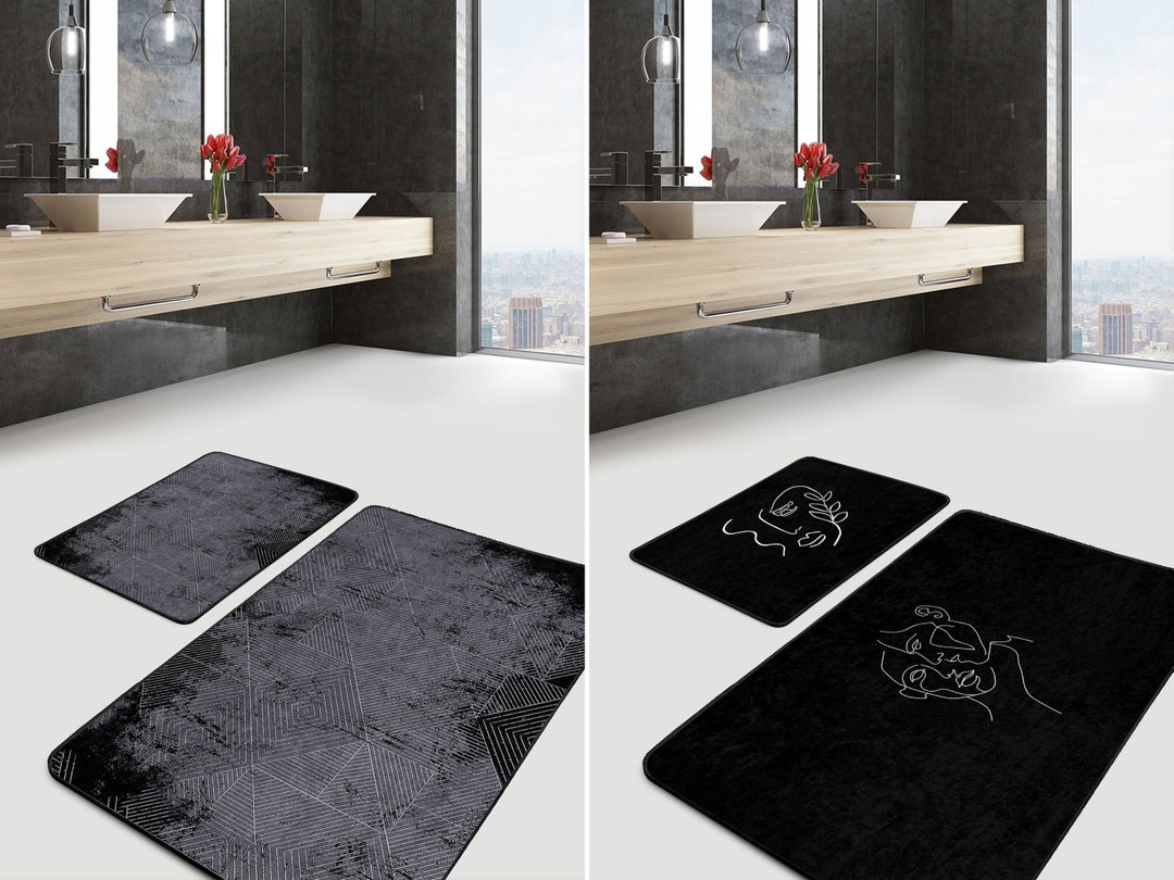 Modern Bath Mat, Abstract Face Art Floor Mat, Abstract Line Art Bath Rug, Non Slip Bathroom Rug ...