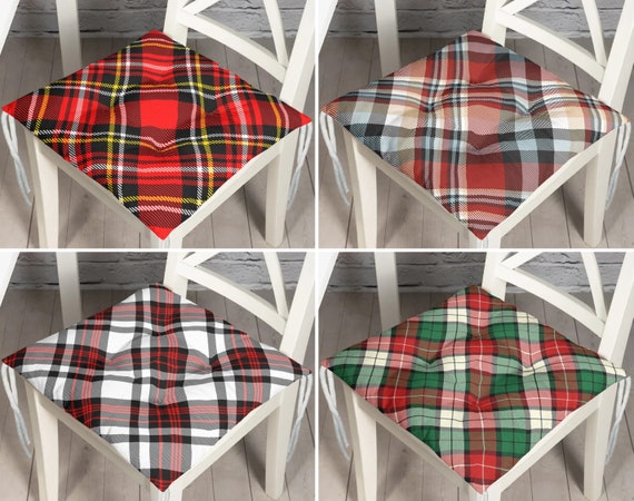 Tartan Style Kitchen Chair Cushions Outdoor Plaid Chair Pad With Ties Red Green Checkered Seat Cushion Modern Chair Cover New House Gift Etsy