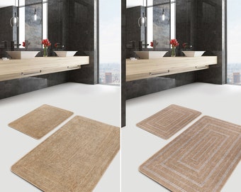 Modern Bath Mat Set: Wicker Style, Non-Slip, Beige Jute Pattern