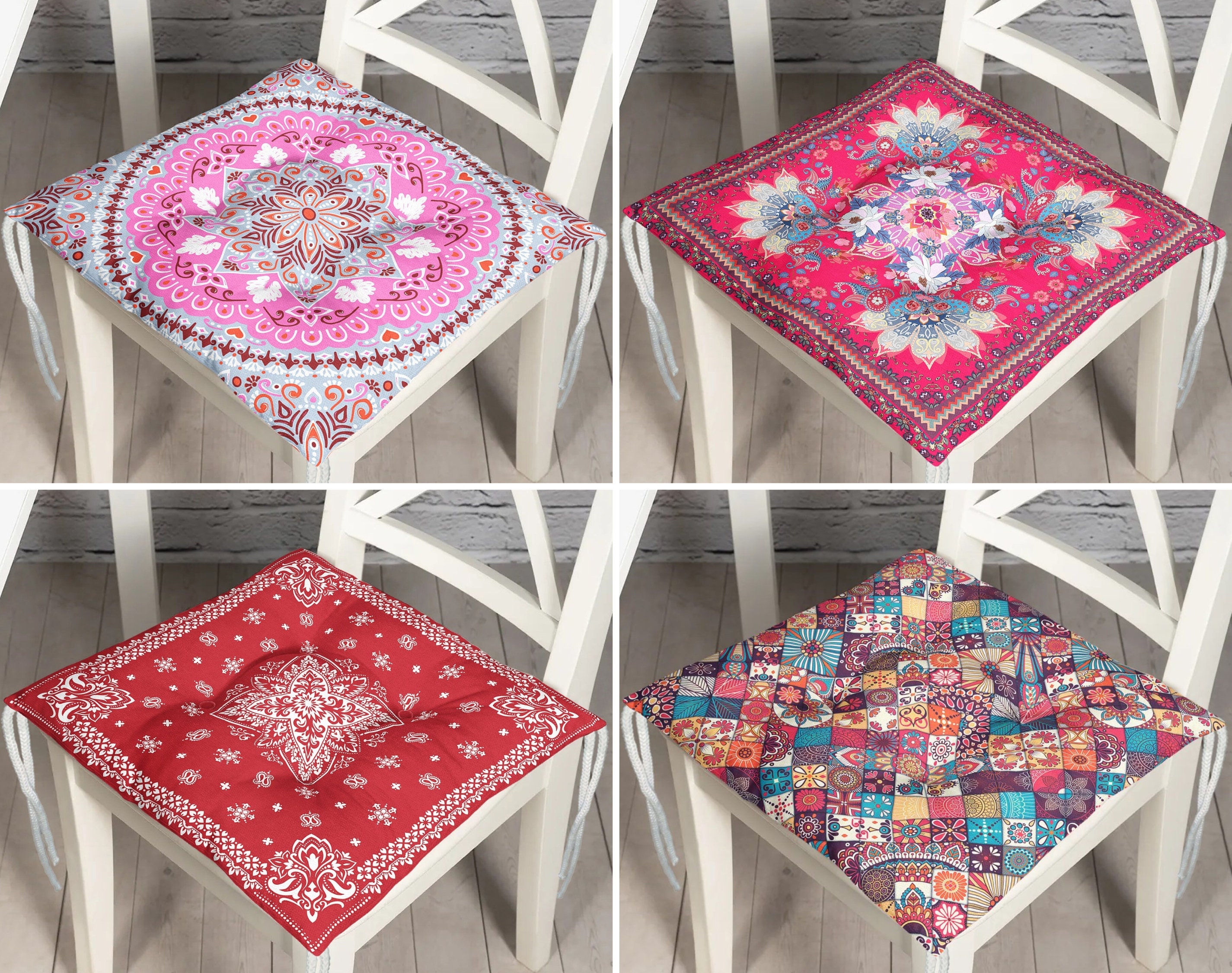 Pink Bohemian Design Seat Cushions Boho Chair Pads With Ties Outdoor Chair Cushions Traditional Chair Cover Authentic Cushion Home Gift Etsy UK