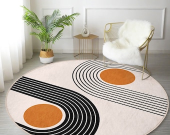 Round Area Rug: Modern Abstract Circles - Non Slip, Machine Washable