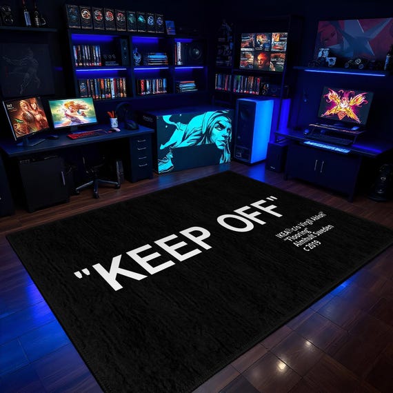 Keep Off Print Area Rug: Black Velvet Surface - Machine Washable, Durable Polycotton