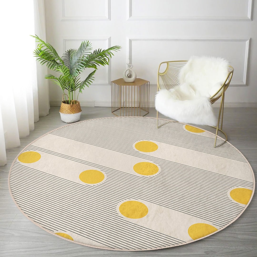 Yellow Circe Rug Modern Round Rug: Abstract Yellow Circles (20-72in, Polycotton) - Etsy