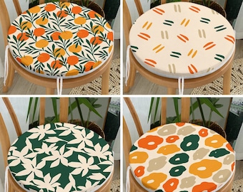 Orange & Green Fruit Round Chair Covers with Ties, Floral Set of 4 Seat Covers, Abstract Chair Cushion, Stylish Cushion Cover, New Home Gift