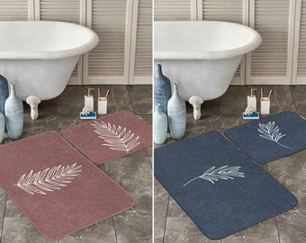 Bathroom Rug Set: Minimalist Leaf Pattern - Soft, Absorbent, Machine Washable