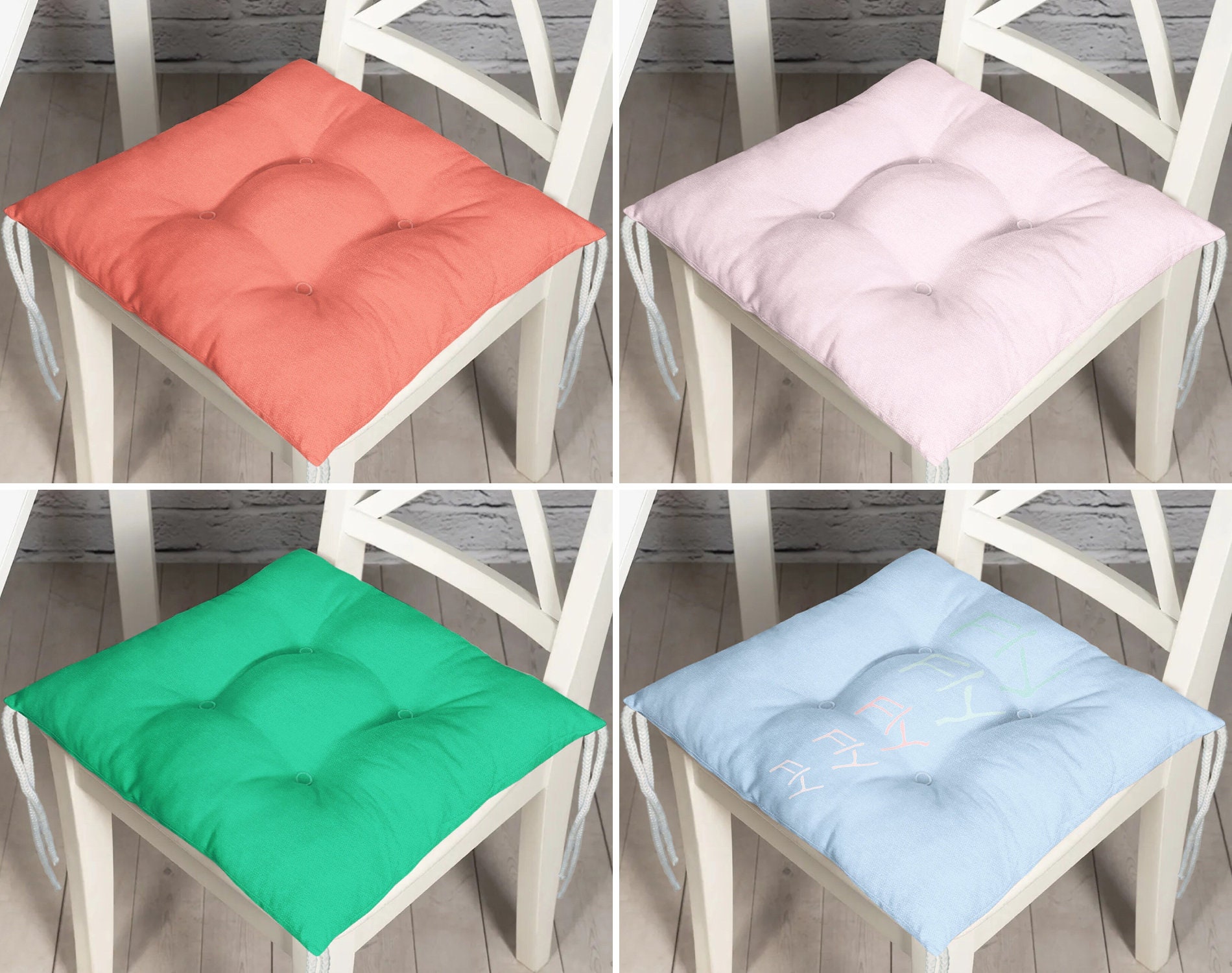 Pastel Color Outdoor Puffy Seat Cushion, Orange Kitchen Chair Pad With Ties, Patio Chair Decoration, Modern Chair Cushion, Housewarming Gift