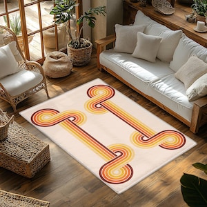 70s Retro Area Rug, Groovy 70s Rug, Vintage Rainbow Colors Floor Mat, Retro Rug Runner, Nostalgic Living Room Rug, Anti-Slip Kitchen Carpet