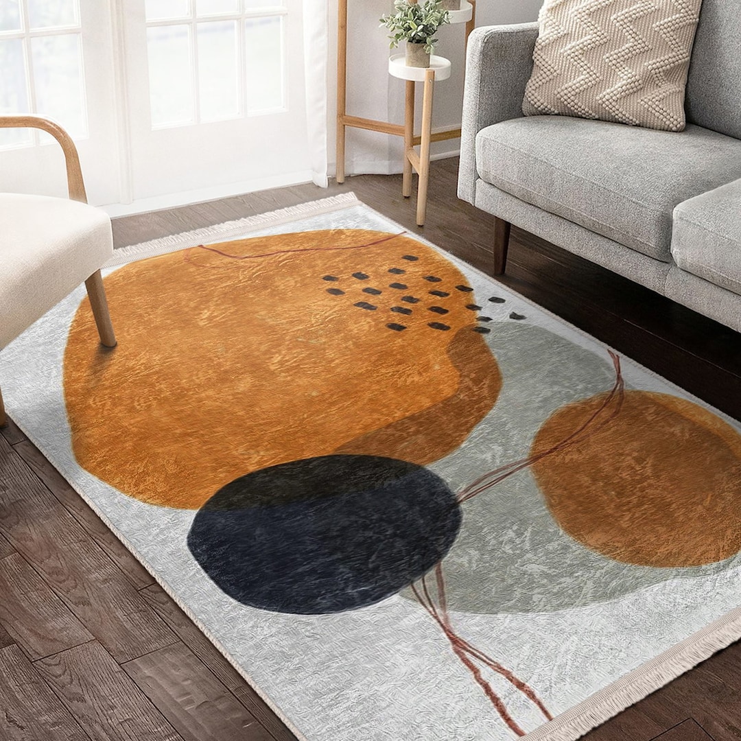 Orange Abstract Rugs, Modern Art Nonslip Carpet, Fringed Rugs for
