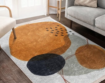 Tapis abstraits orange, tapis antidérapant d’art moderne, tapis à franges pour salon, tapis de sol de cuisine Boho, tapis de chambre Boho, coureur de couloir