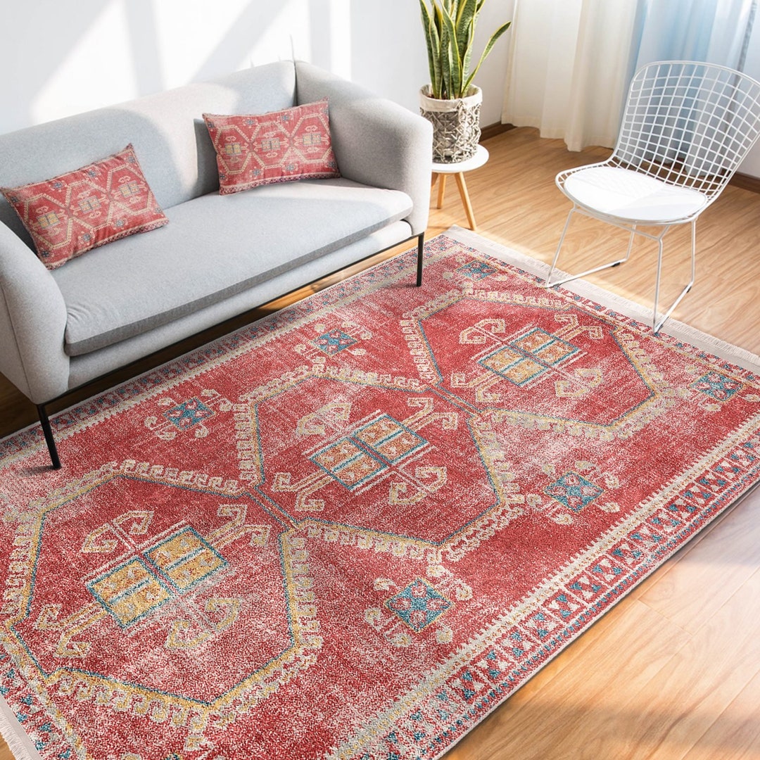 Turkish Area Rugs Vintage Print Antislip Carpet Traditional Etsy