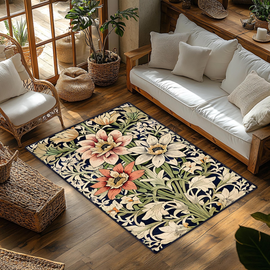 William Morris Floral Rug, Botanical Pattern (non-slip, Multiple Sizes ...