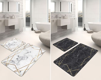 Ensemble de tapis de bain en marbre, tapis de bain antidérapant moderne, tapis de sol blanc lavable, tapis de salle de bain noir doux, tapis de bain absorbant, tapis d'entrée de douche