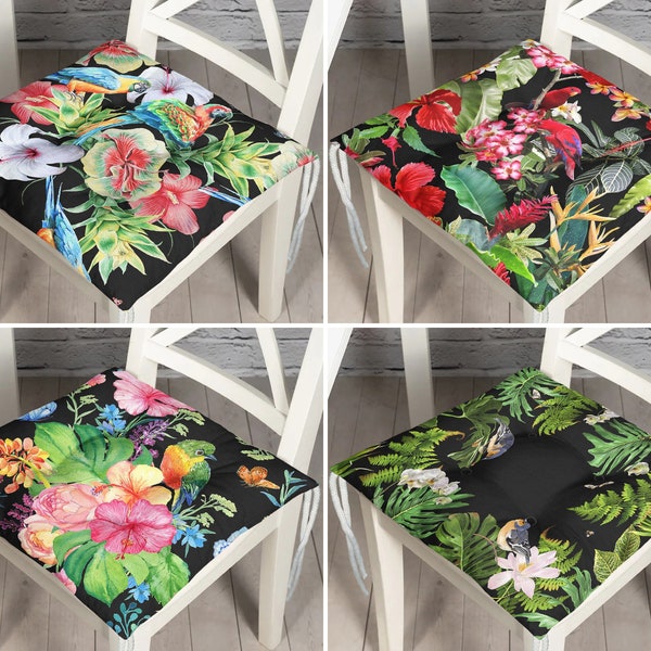 Lovely Parrot Design Chair Cushions, Sweet William Style Seat Pad, Bird Kitchen Seat Cushion With Ties, Jungle Outdoor Chair Pad