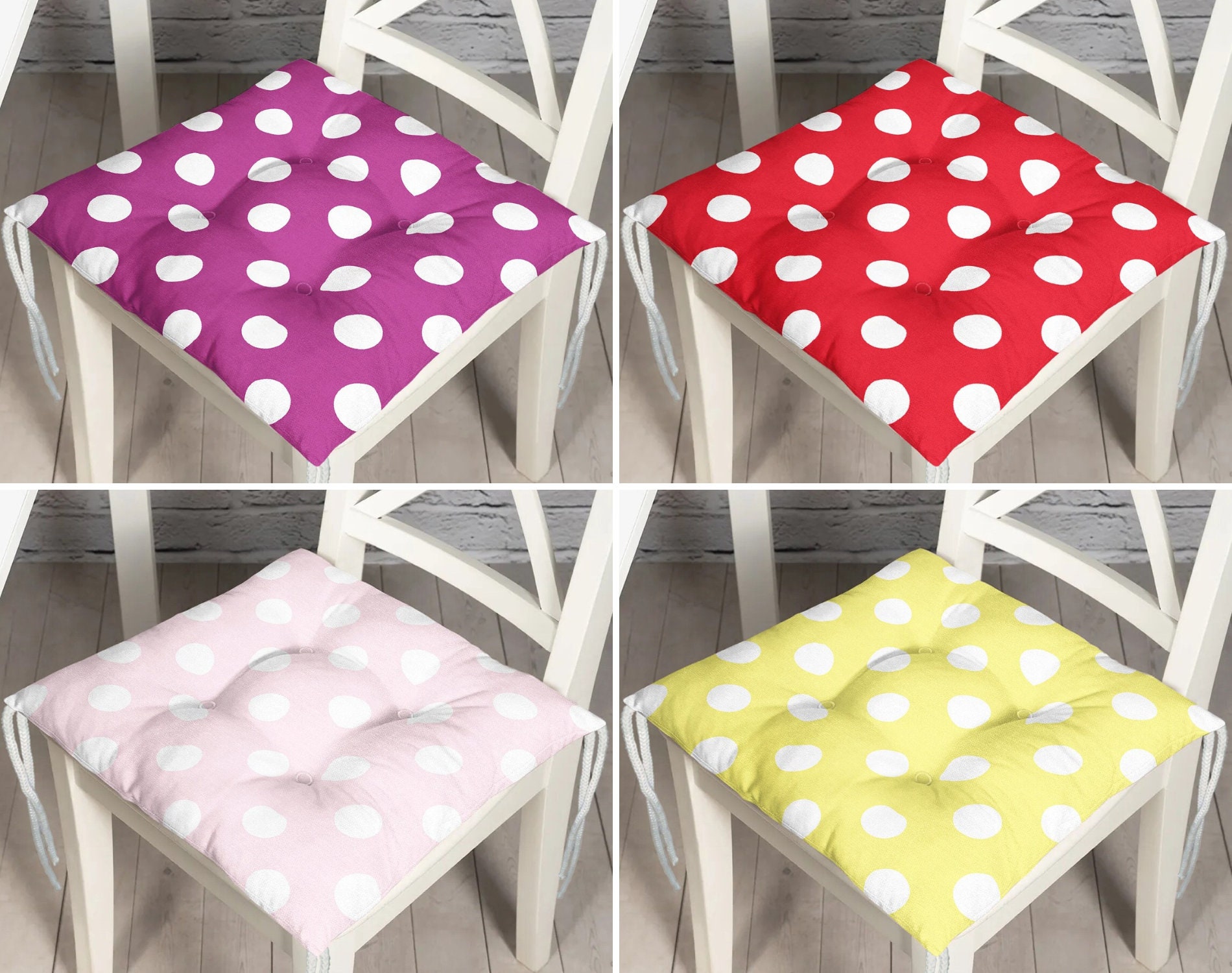 Polka Dot Design Outdoor Puffy Cushions, Spotted Style Kitchen Chair Seat Pad With Ties, Patio Decoration, Modern Interior Decor, House Gift