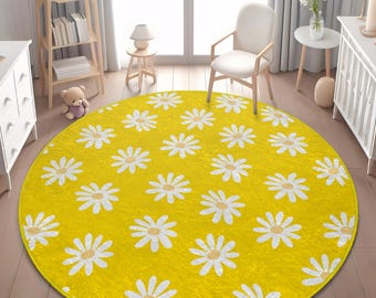 Spielzimmerteppich mit Blumenmuster: Gelbes Gänseblümchenmuster (Weich, Waschbar, Rutschfest)
